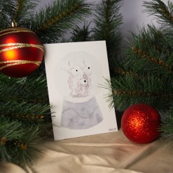Schneekugel Elchfamilie - Postkarte