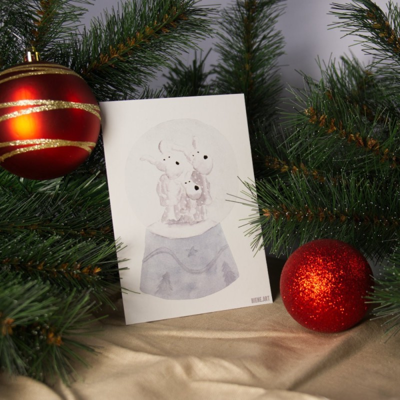 Schneekugel Elchfamilie - Postkarte