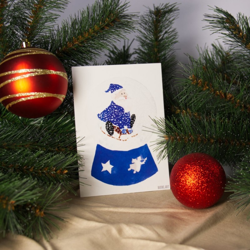 Schneekugel Schlittenfahrt - Postkarte
