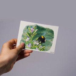 Hummel auf Rosmarin - Postkarte